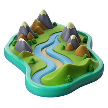 serene modern A winding river flowing through a valley, aerial view, landscape photography style 4K png