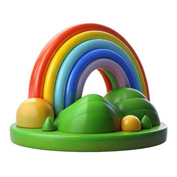 dramatic artistic A vibrant rainbow arcing over a green valley, landscape photography style premium png