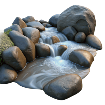 magnificent creative A babbling brook flowing over rocks, long exposure photography, natural lighting detailed png