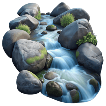 elegant modern A babbling brook flowing over rocks, long exposure photography, natural lighting authentic png