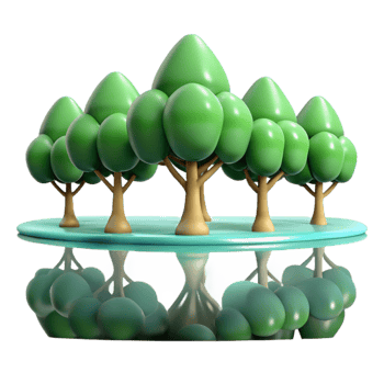 stunning abstract A group of trees reflected in a still lake, mirrored image, soft lighting genuine png