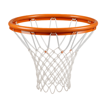 Close up of a basketball hoop and net. png