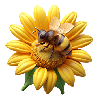 beautiful minimalist A close-up of a bee collecting pollen from a sunflower, macro photography, golden hour lighting 4K png