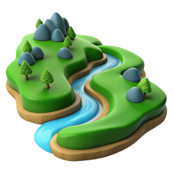 vibrant classic A winding river cutting through a lush green valley, aerial photography, vibrant landscape detailed png