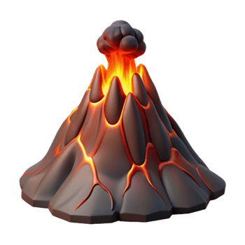 beautiful minimalist A volcanic eruption with glowing lava flowing down the slopes, dramatic lighting, powerful imagery genuine png