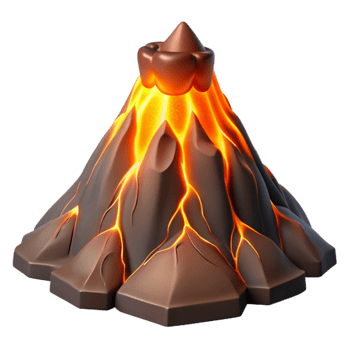 beautiful artistic A volcanic eruption with glowing lava flowing down the slopes, dramatic lighting, powerful imagery authentic png