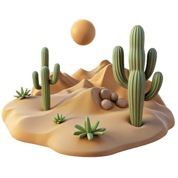 elegant creative A desert landscape with sand dunes and cacti, harsh sunlight, minimalist photography high quality png