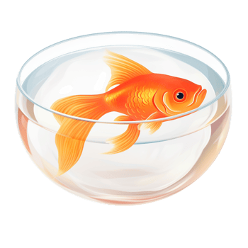Goldfish swimming in a small glass bowl png