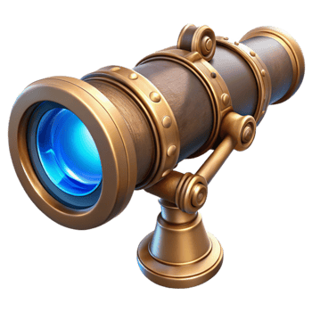 elegant modern A steampunk telescope, ornate brass and copper, intricate lenses, glowing blue lens flare, detailed, vintage style original png