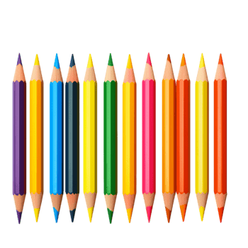 Set of colorful sharpened pencils arranged in a row png