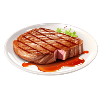 Juicy grilled steak on a plate rich sauce png