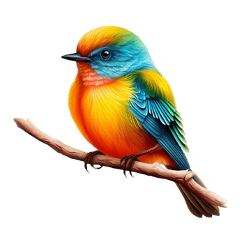 Vibrant multicolored bird perched on a small tree branch png