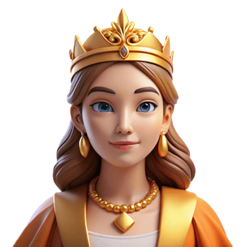 stunning rustic Portrait of a regal queen with a golden crown, flowing velvet robes, and a serene expression, lit by warm golden light, Renaissance painting style authentic png