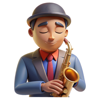 impressive modern Portrait of a charismatic musician with a saxophone, a soulful expression, and closed eyes, lit by dim jazz club lighting, Art Deco style premium png