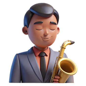 wonderful modern Portrait of a charismatic musician with a saxophone, a soulful expression, and closed eyes, lit by dim jazz club lighting, Art Deco style premium png