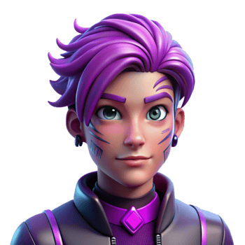 wonderful artistic Portrait of a non-binary person with vibrant purple hair and intricate facial tattoos, neon lighting, cyberpunk style original png
