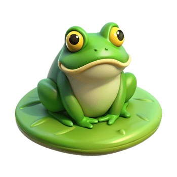 vibrant artistic A grumpy-looking bullfrog perched on a giant lily pad, vibrant green and yellow hues, comic book style premium png