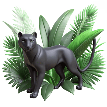 vibrant rustic A sleek panther stalking through dense jungle foliage, dappled sunlight, art deco style genuine png