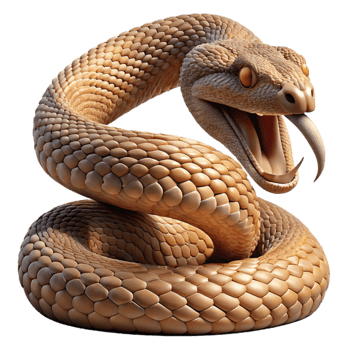 dramatic artistic A coiled rattlesnake ready to strike, close-up shot with dramatic lighting, nature documentary style high resolution png
