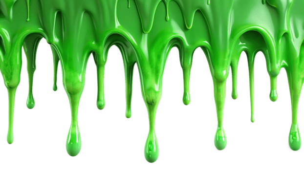 Bright Green Slime Dripping Downwards on Black Background Multiple Streams of Gooey Substance png