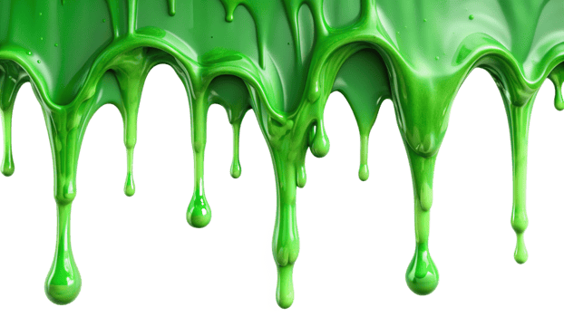 Bright Green Slime Dripping Downwards on Black Background Detailed Macro Shot png