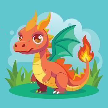 Adorable Dragon Exuding Fiery Grace in Cartoon Icon vector