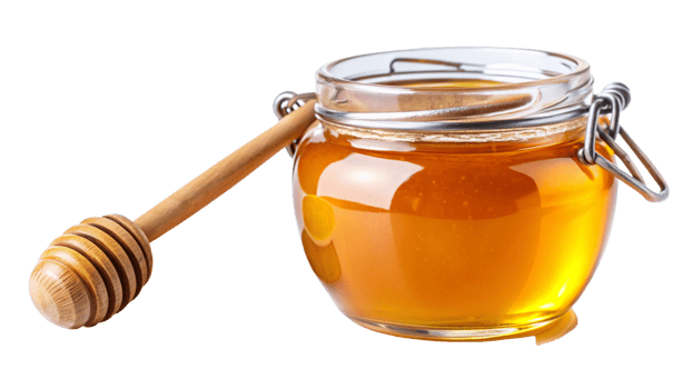 A Jar of Golden Honey with Wooden Honey Dipper png