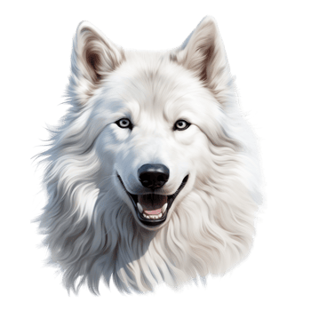 Friendly white wolf piercing blue eyes a joyful expression png