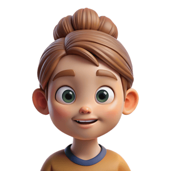 beautiful vintage Portrait of a curious child with wide eyes and a messy bun, high-key lighting, cartoon style original png