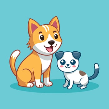 Adorable Dog and Cat Playing Together in a Cartoon Illustration vector