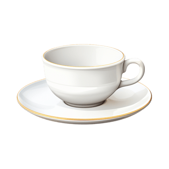 Classic white teacup a golden rim placed on a matching saucer png