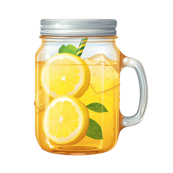 Refreshing jar of lemonade slices of lemon mint leaves png