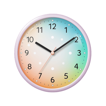 Round pastel colored wall clock showing the time at ten fifteen png