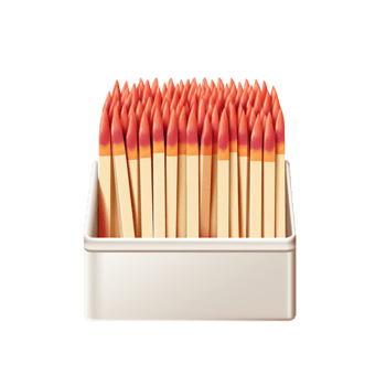 Box of neatly arranged red tipped wooden matches png