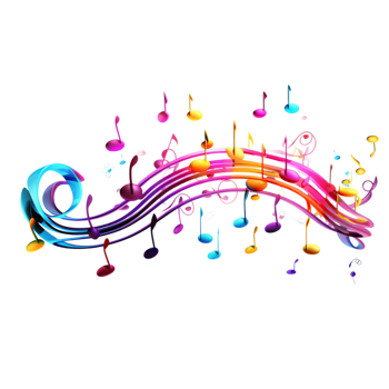 Colorful musical notes flowing on a swirling wave of melody png