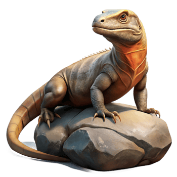 extraordinary classic A Komodo dragon basking in the sun on a volcanic rock, harsh midday light, realistic digital painting authentic png