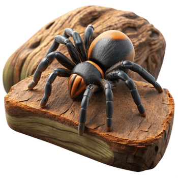 elegant artistic A tarantula crawling on a piece of bark, dramatic lighting, macro photography 4K png