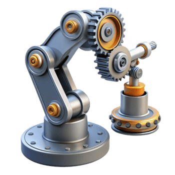 dramatic contemporary A robotic arm assembling a complex nanomachine, intricate gears and robotic components visible, industrial and technical style premium png