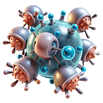 elegant creative A swarm of nanobots repairing damaged tissue, microscopic view with bioluminescent highlights, medical and scientific visualization style original png