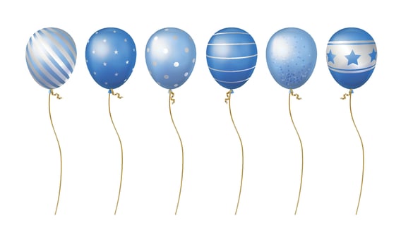 A set of dark and light blue balloons with different patterns on them for holidays, parties, sales vector