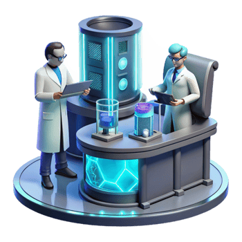 elegant contemporary A futuristic laboratory filled with advanced technology, scientists working on holographic displays, scientific and futuristic style authentic png