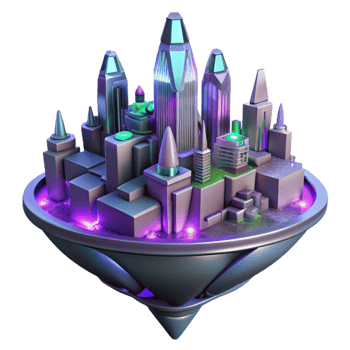 stunning traditional A floating city, intricate architecture combining metal and organic forms, glowing with internal lights against a dark, starry sky. Synthwave style, neon lighting 4K png