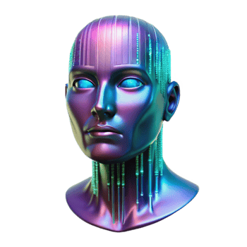 extraordinary artistic A holographic projection of a human face, glitching and distorting, binary code streaming across its surface. Cyberpunk style, neon lighting detailed png