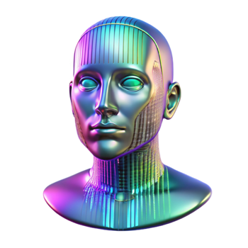 dramatic vintage A holographic projection of a human face, glitching and distorting, binary code streaming across its surface. Cyberpunk style, neon lighting authentic png