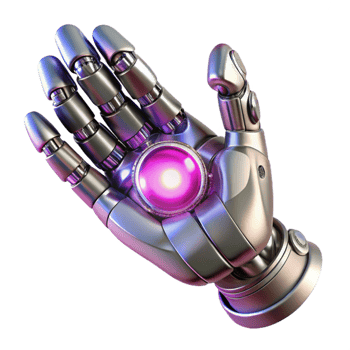 beautiful artistic A robotic hand, chrome and intricately detailed, reaching out towards a glowing orb of energy. Cyberpunk style, neon lighting high quality png