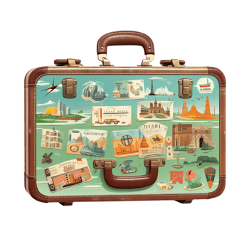 Stylish vintage suitcase decorated colorful travelthemed stickers png