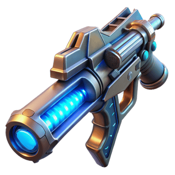 impressive contemporary A close-up of a futuristic weapon, intricate engravings and glowing energy cells visible, lit by a harsh, directional light. Cyberpunk style high quality png