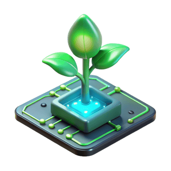 extraordinary minimalist A single, bioluminescent plant growing from a circuit board, emitting a soft green glow, lit by a dim, ambient light. Biopunk style original png