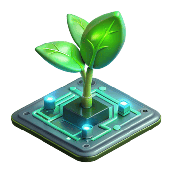 vibrant classic A single, bioluminescent plant growing from a circuit board, emitting a soft green glow, lit by a dim, ambient light. Biopunk style genuine png