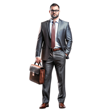 Portrait of a Confident Businessman in a Grey Suit Holding a Briefcase png